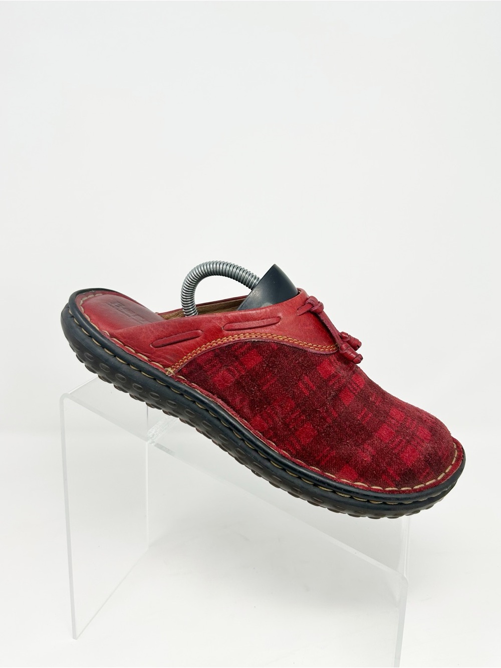Børn Womens Slip-On Mule Clog Shoes Red Plaid Closed Toe Comfort Size 8